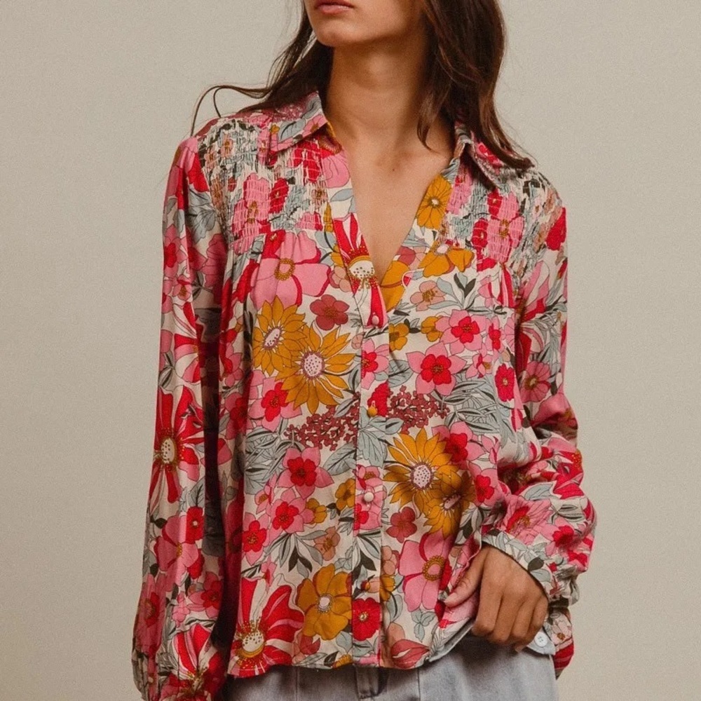 BiBi Woven Floral Printed Shirt Top - Picture 11 of 15